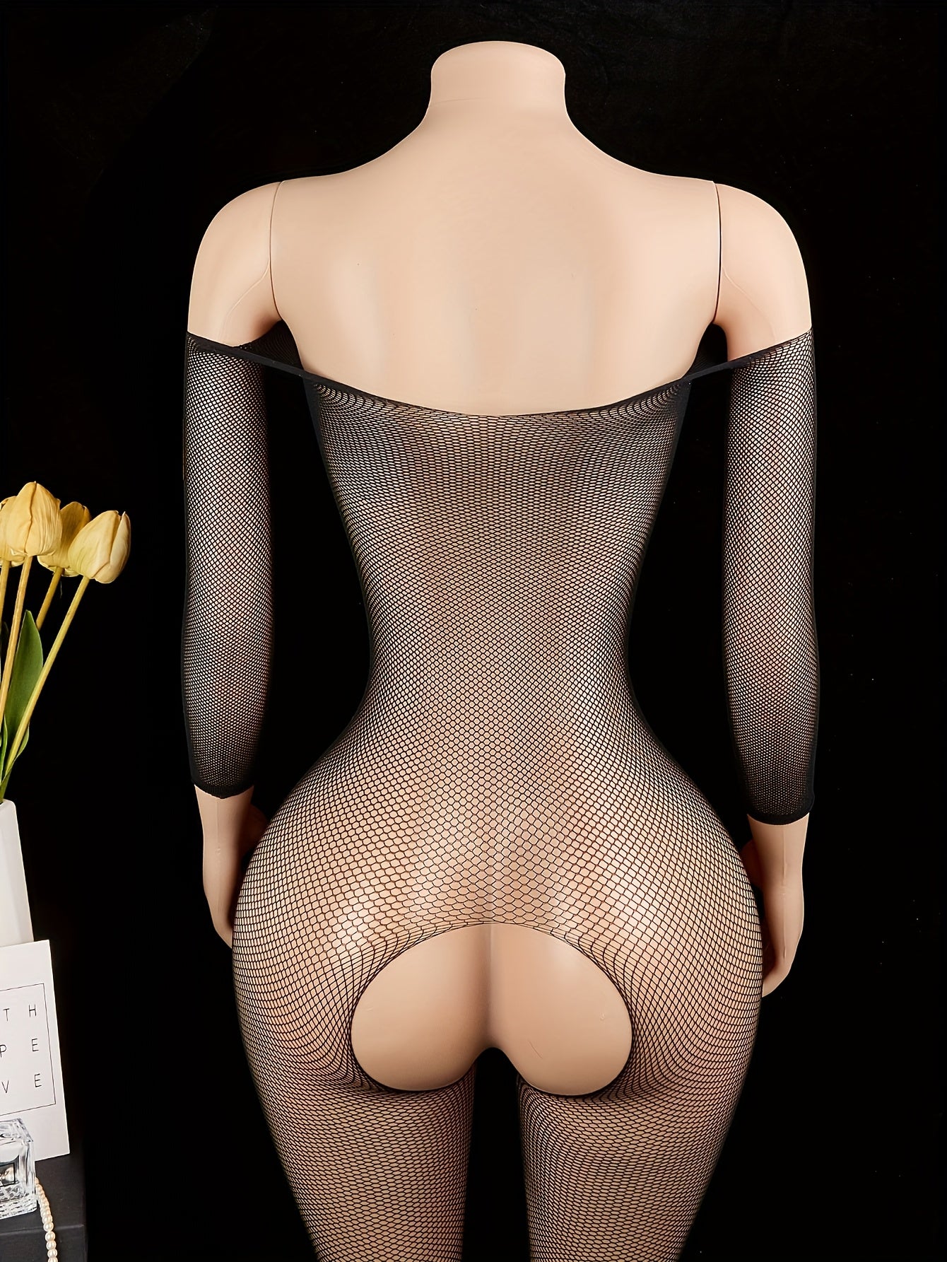 Women's Seductive Mesh Bodysuit with Open Crotch and Stockings for Valentine's Day