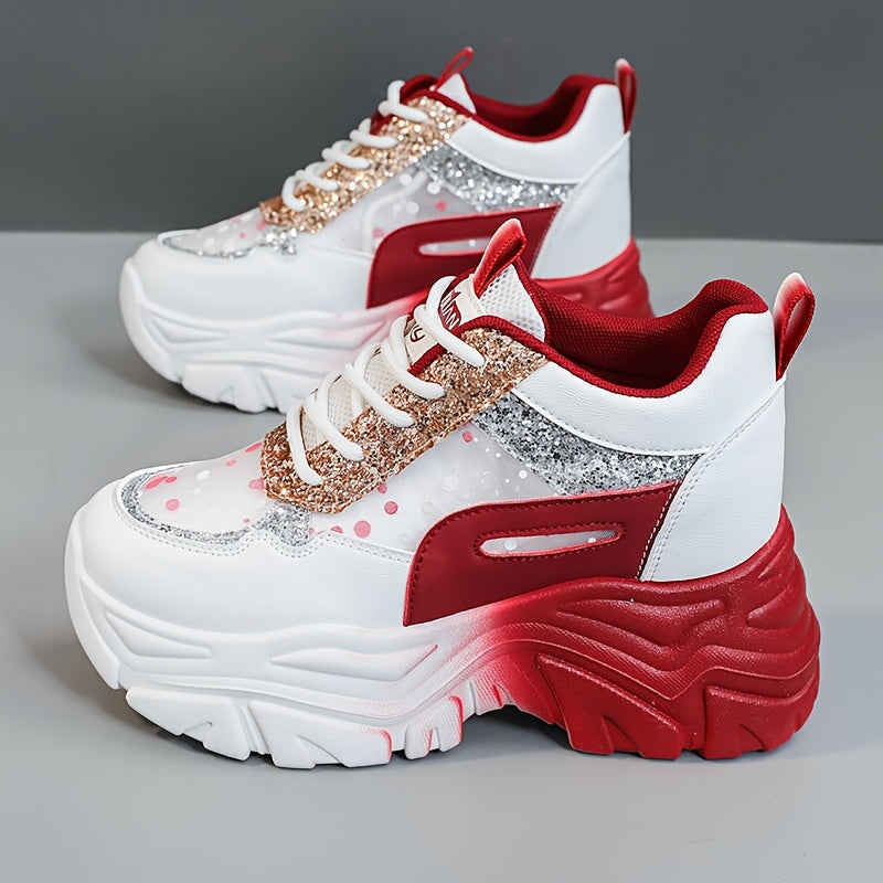 Women's Low-Top Hiking Sneakers Breathable Synthetic Cushioned Sole White Red