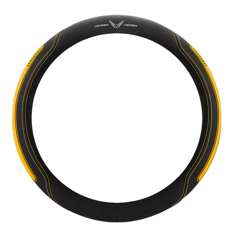 Universal Leather Steering Wheel Cover Black with Blue Accents for Cars