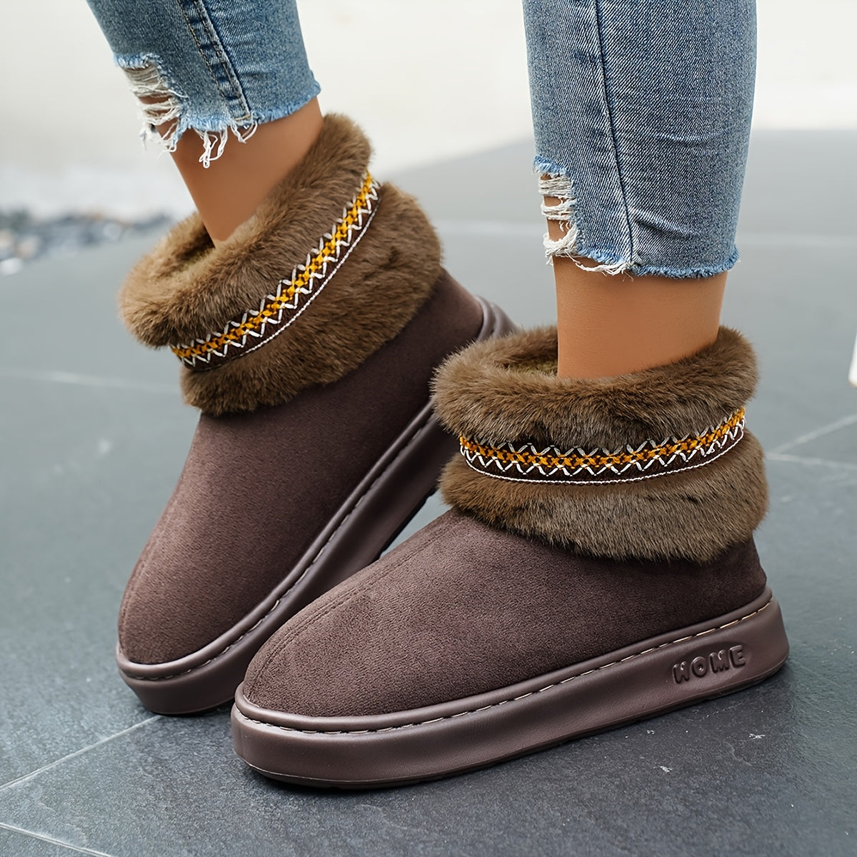 Women's Autumn Winter Solid Color Plush House Slippers Anti-Slip Comfort