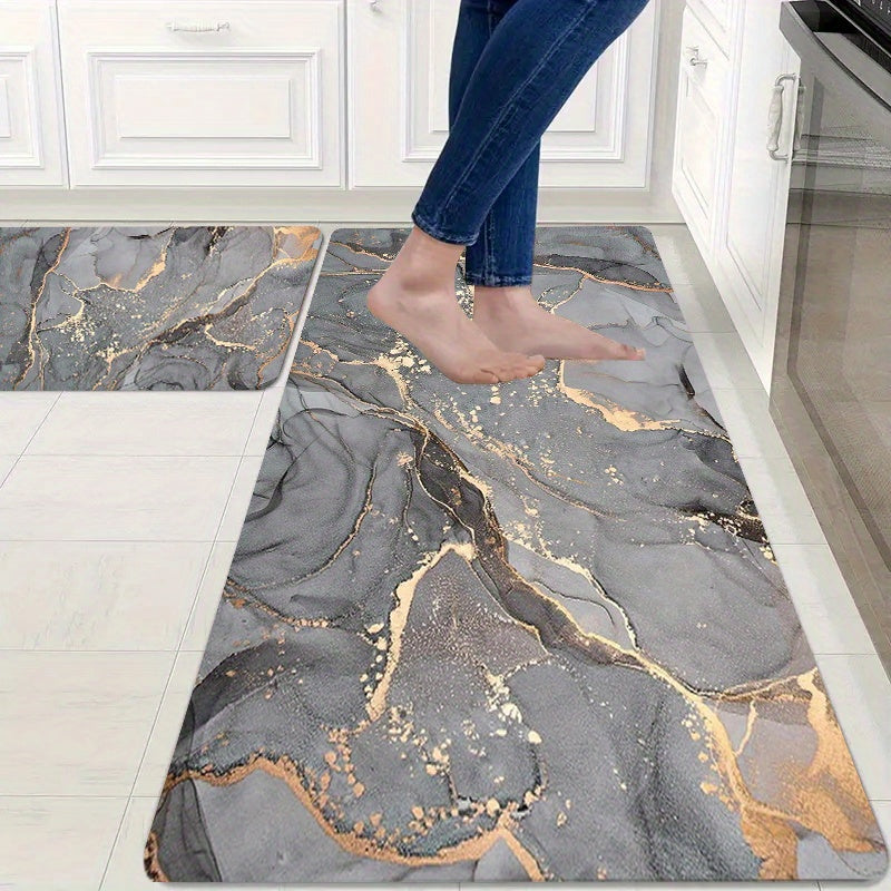 Waterproof Floor Mat Marble Pattern Indoor Outdoor Machine Washable Polyester