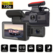 Car Dash Cam with Dual Lens 360° Rotation Parking Surveillance 720p LCD