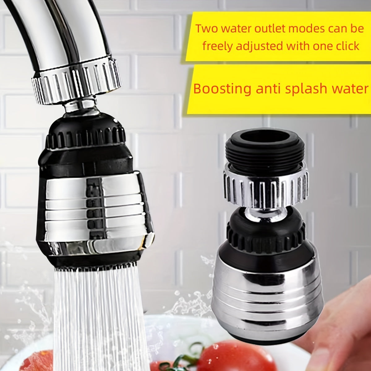 Adjustable Chrome-Plated Kitchen Faucet Aerator with Dual Modes Water-Saving
