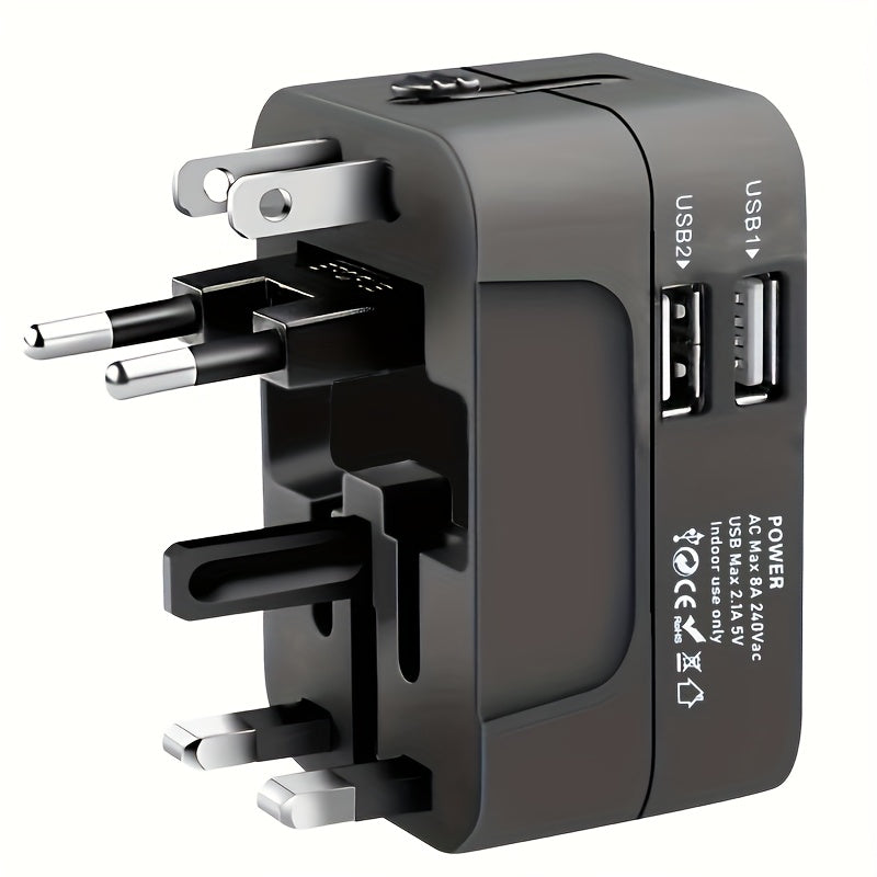 Adaptador de viaje universal con puertos USB duales para teléfonos y portátiles 110V 220V compatibilidad mundial