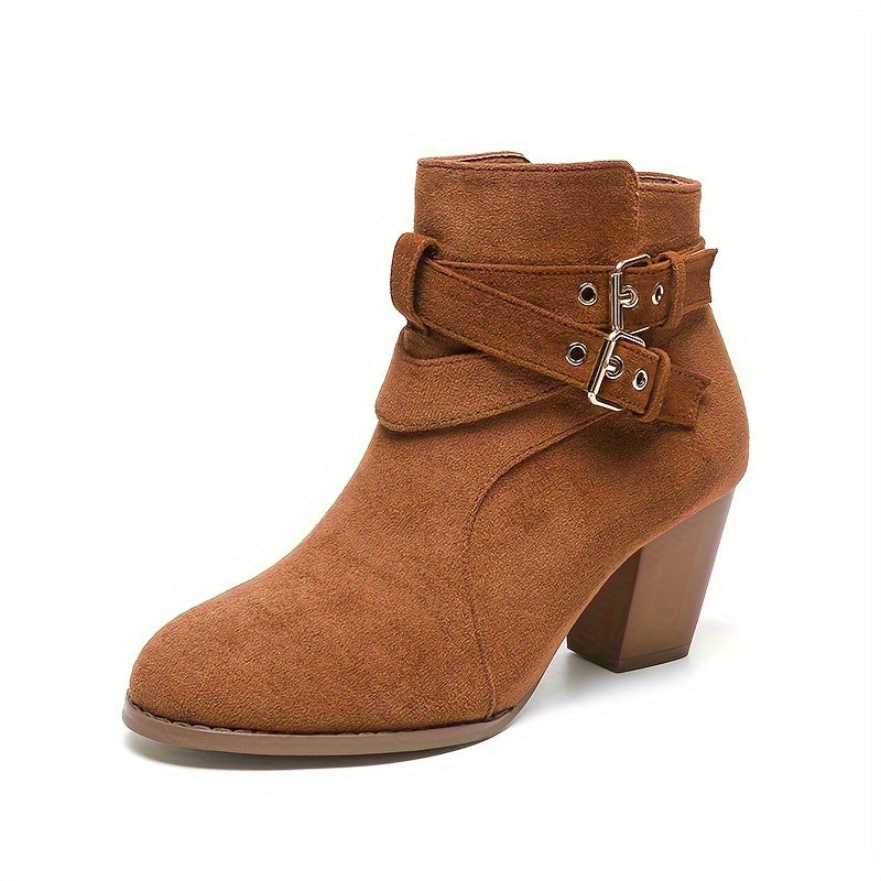 Women's Ankle Boots Leather Side Zipper Chunky Heel Lace-Up Short Boots