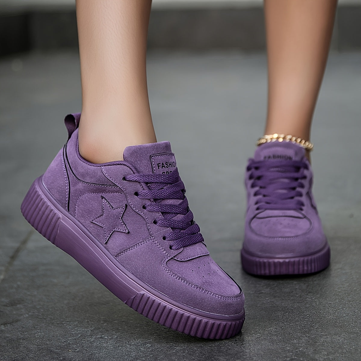 Women's Purple Casual Sneakers with Star Embellishments and Cushioned Sole