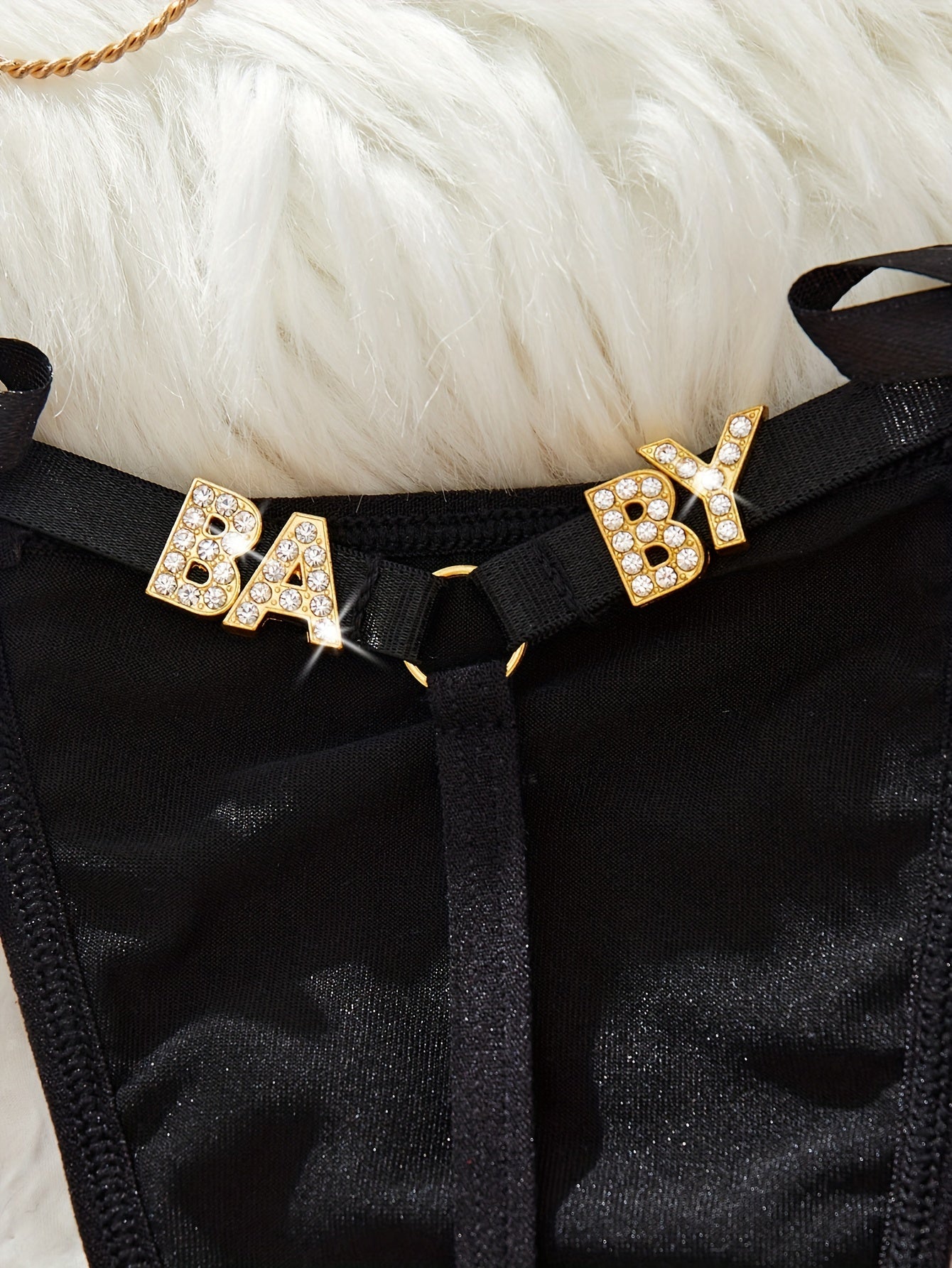 Women's Rhinestone Bow Thong Panties Low Rise Solid Color Stretch Polyester Lingerie