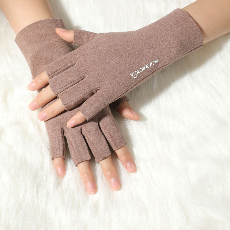 Long Velvet Fingerless Gloves Windproof Warm Touch Screen Compatible