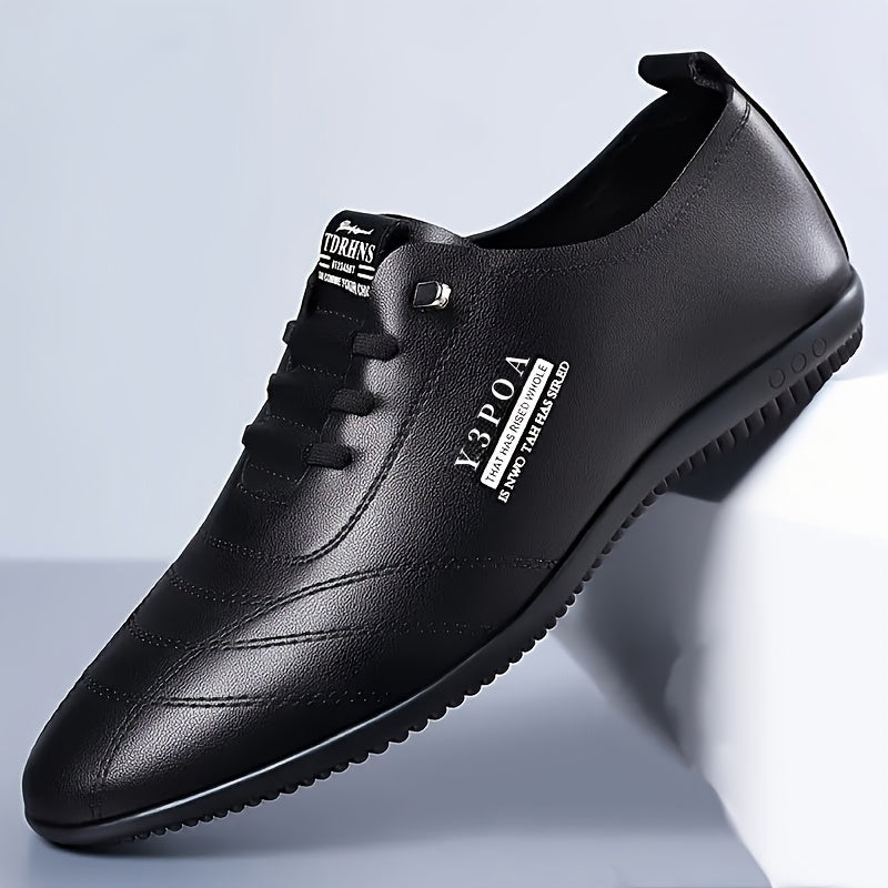 Men's Black Leather Dress Shoes with Round Toe and Lace-Up Closure