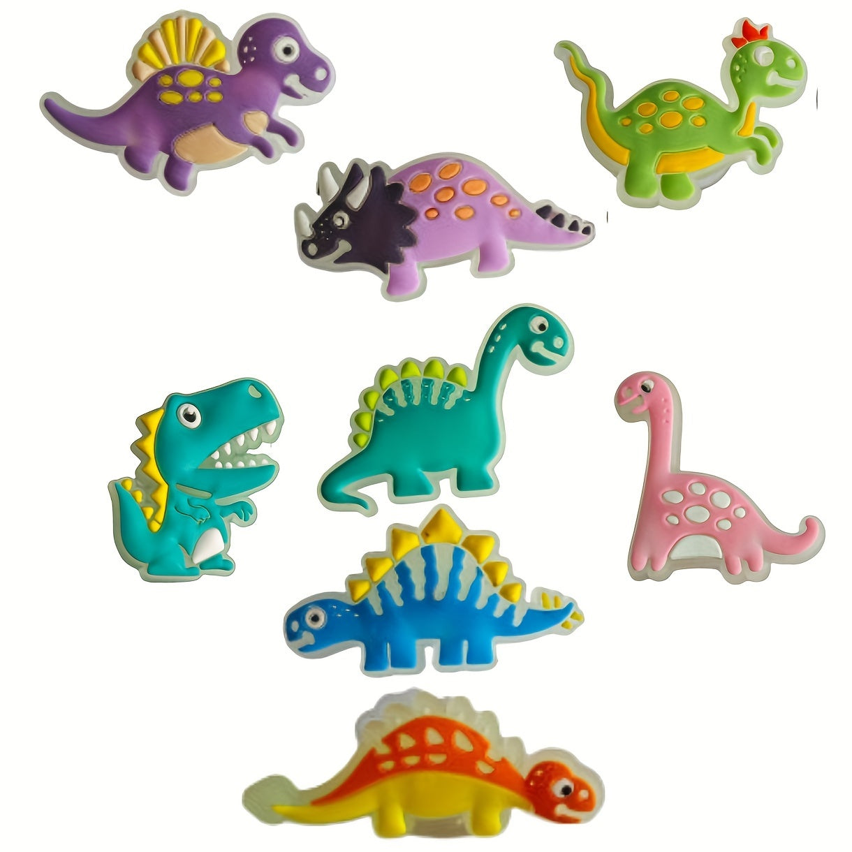 Kids Glow-in-the-Dark Dinosaur Shoe Charms Plastic Colorful Designs Pack of 9