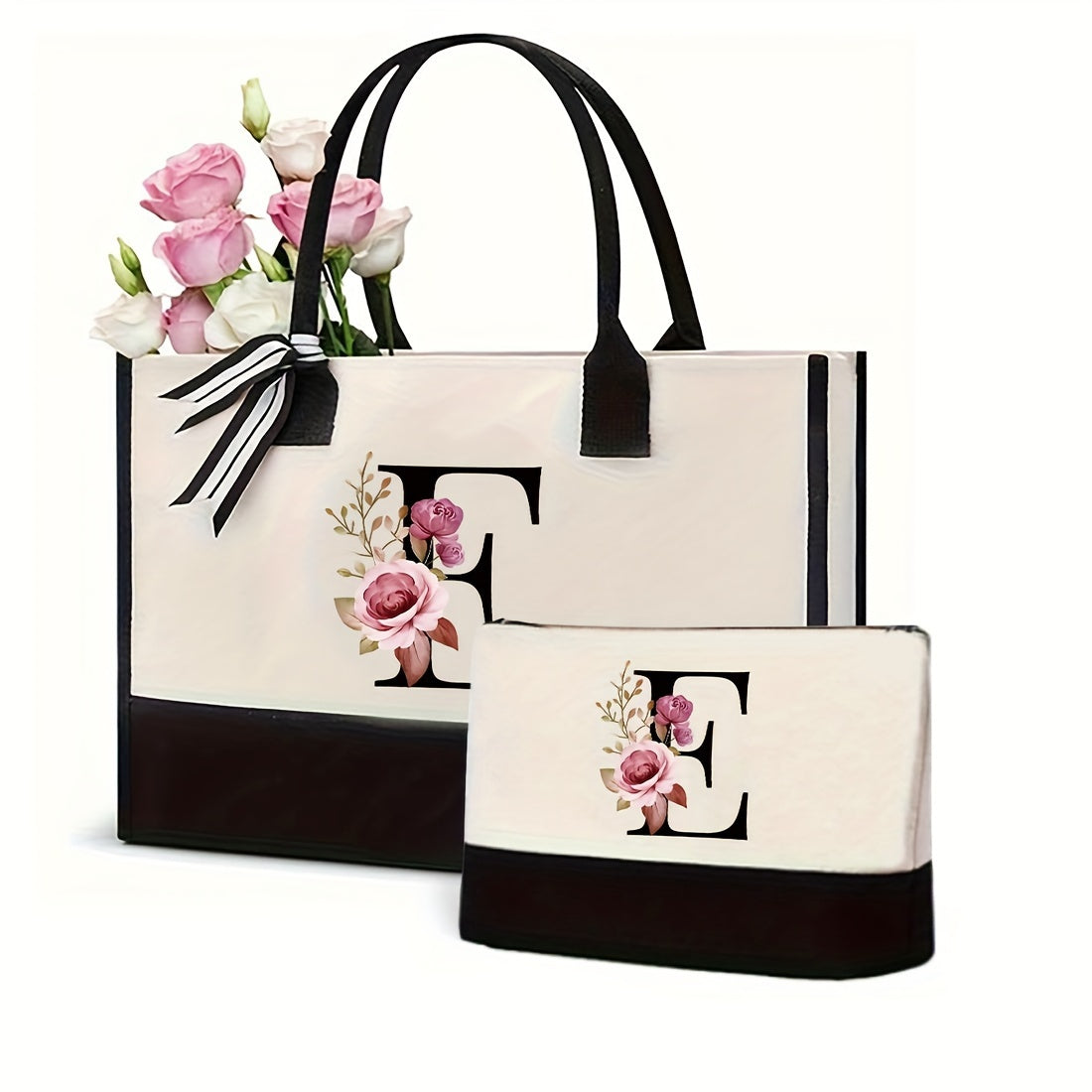 Women's Canvas Letter Handbag Large Versatile Shoulder Bag for Office and Shopping