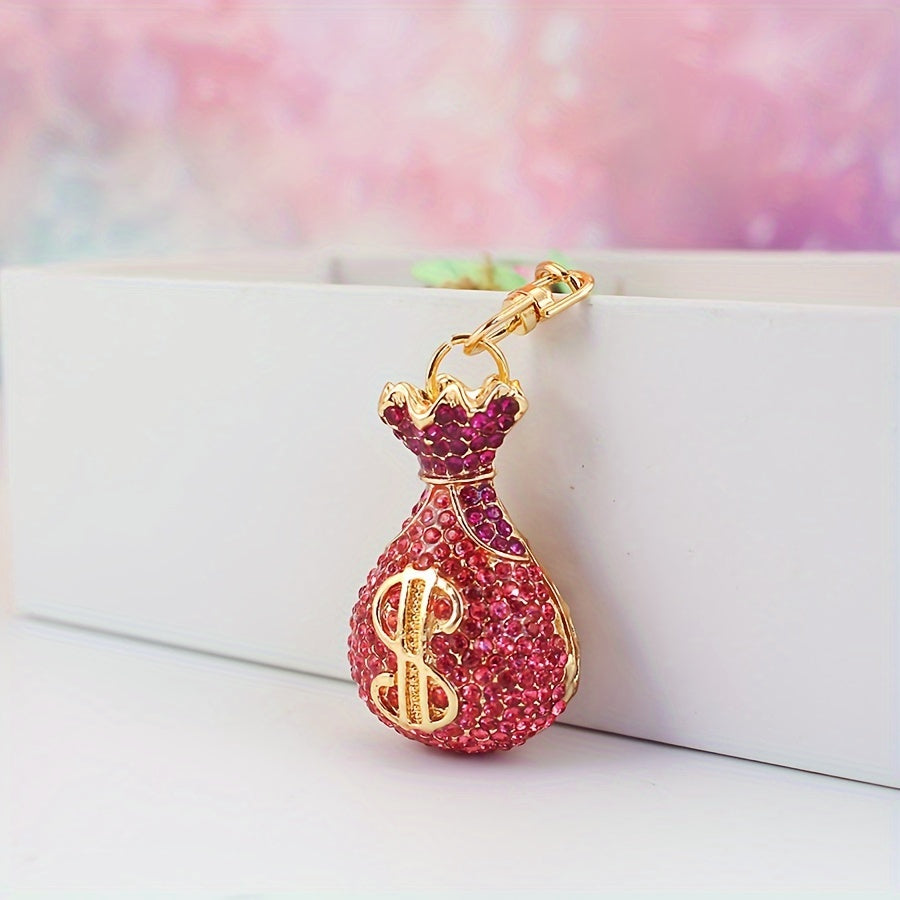 Llavero de strass dorado para mujer, estilo clásico, charm para bolso, colgante