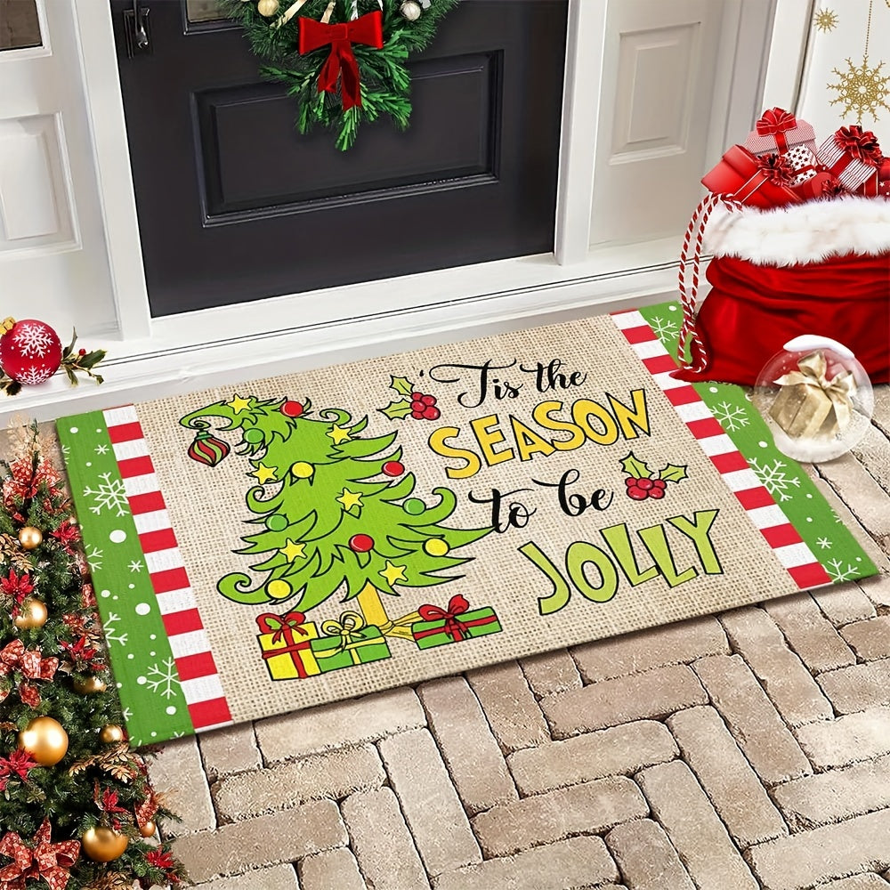 Whoville Christmas Floor Mat Non-Slip Holiday Decor with Christmas Tree Design