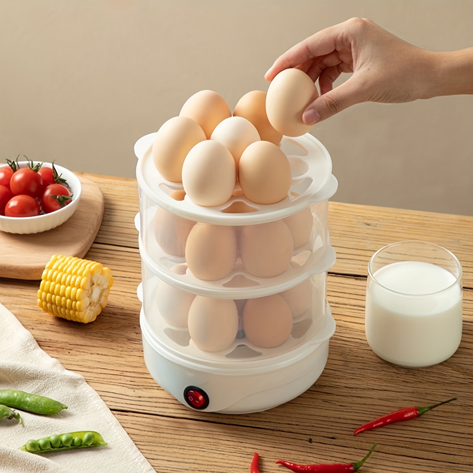 2-Tier Stackable Egg Steamer Cooks Hard and Poached Eggs BPA Free Durable White