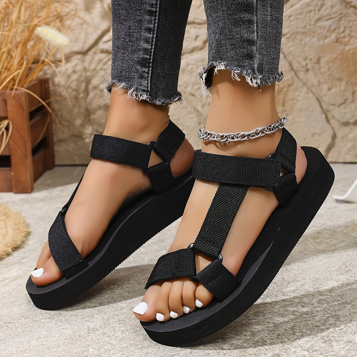 Women's Summer Beach Sandals Leather Open Toe Low Heel Breathable