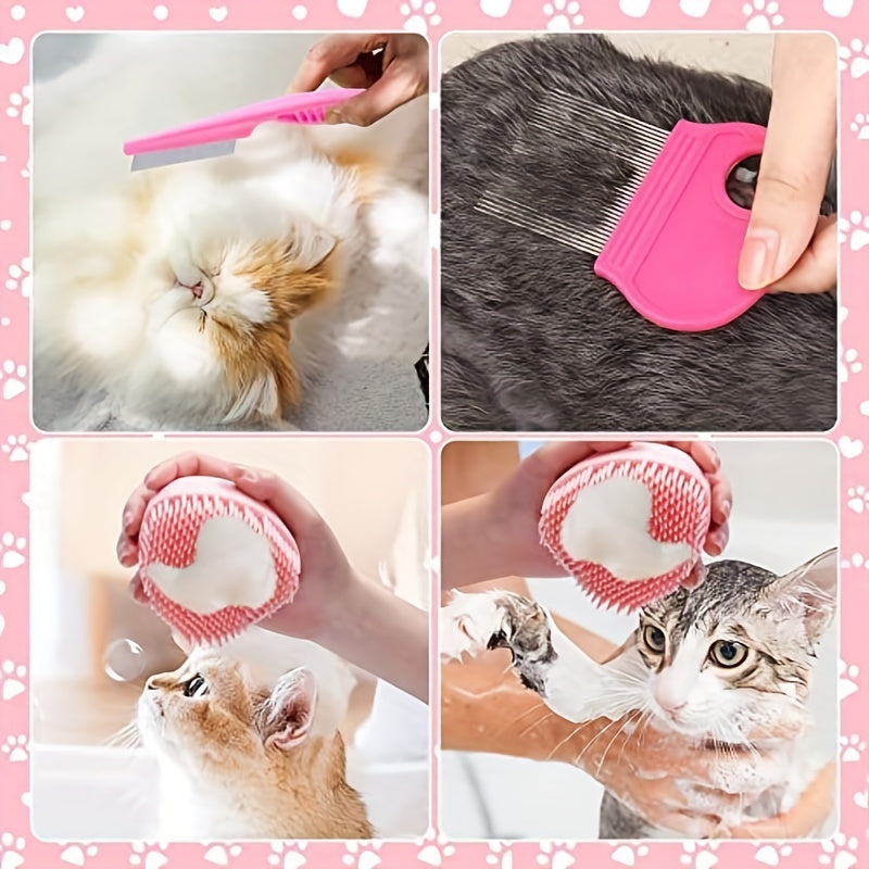 8-Piece Cat Grooming Kit with Self-Cleaning Brush Nail Clippers Comb Shedding Brush and Toothbrush