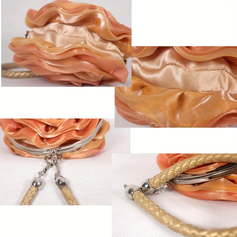 Silk Three-Dimensional Flower Handbag for Evening Dresses and Parties