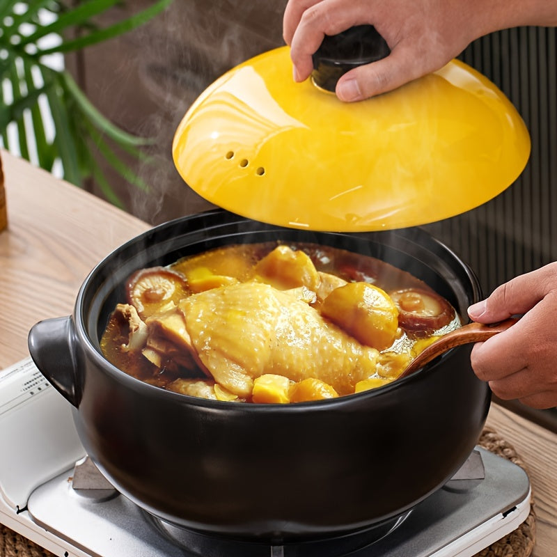 Green Ceramic Round Pot with Lid Microwave Safe High-Temperature Resistant Non-Stick for Soup Stew