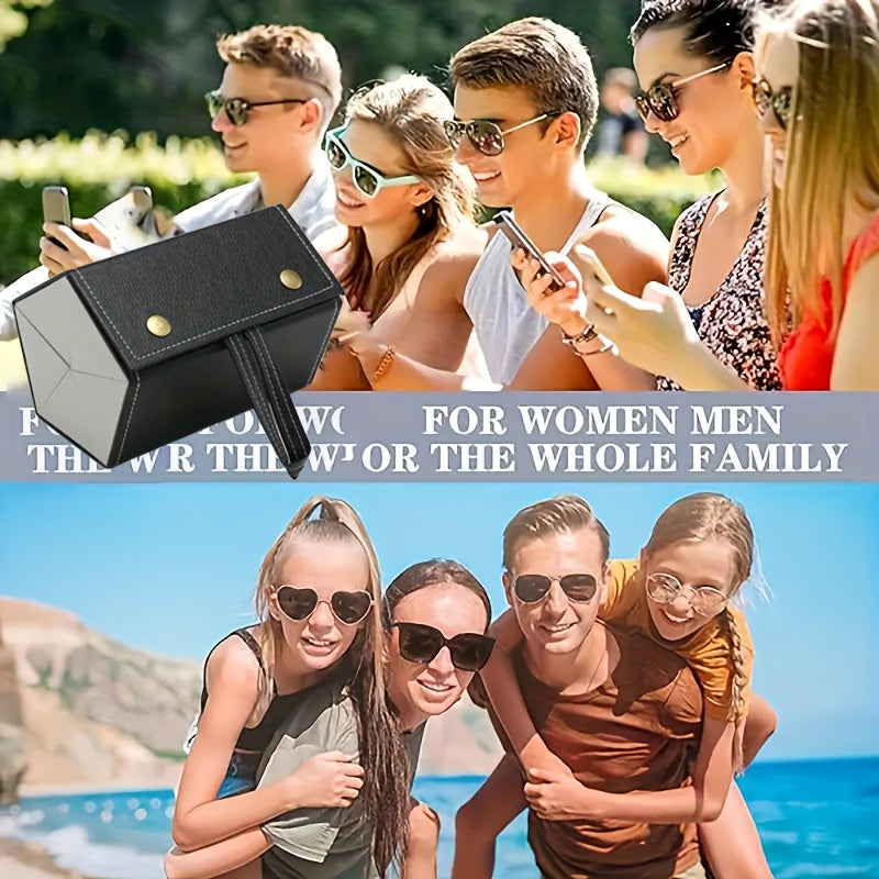 3 dan 6 juftgacha quyosh ko‘zoynaklarini saqlash uchun yig‘iladigan, sayohat uchun chizilgan, osib ko‘rsatiladigan va saqlash qutisi