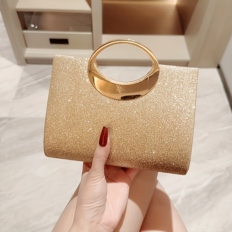 Golden Polyester Clutch Bag with Magnetic Closure for Evening Parties and Weddings