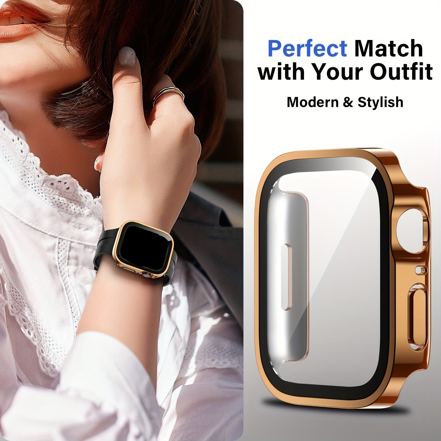 3-Piece Full Coverage PC Protective Case Set for Apple Watch with Built-in Glass Screen Protector 40mm-49mm