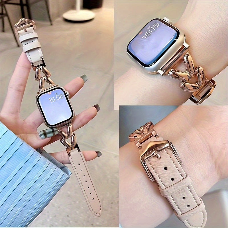 Metal Watch Strap for Apple Watch Series 7/6/5/4 with Rose Gold Finish Stainless Steel Buckle