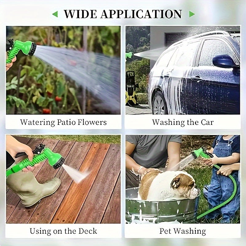 Expandable High-Pressure Garden Hose 3X Soft Rubber with 7-Function Nozzle 15-38 M