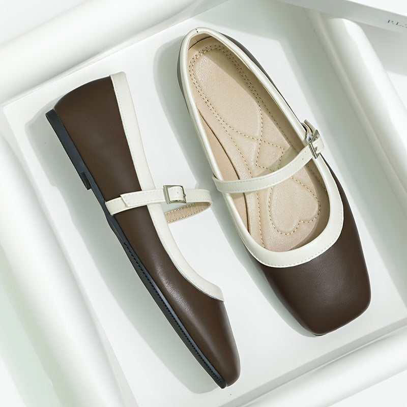 Women's Mary Jane Flats Synthetic Upper Square Toe All-Season