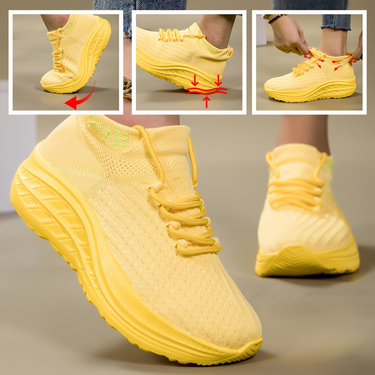 Women's Knitted Platform Sneakers Breathable Casual Low-Top Wedge Shoes