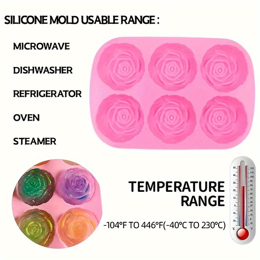 Molde de jabón con forma de rosa de silicona, con 6 cavidades, molde 3D para hornear y jabón artesanal