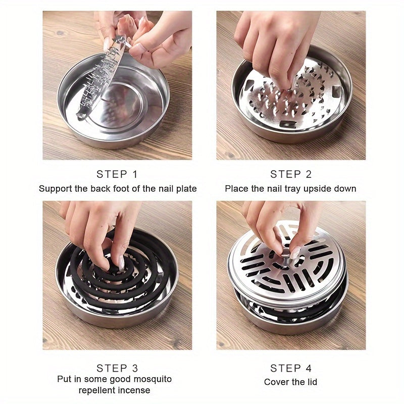 Soporte para espiral de mosquito de acero inoxidable con tapa resistente al fuego duradero para hogar y vacaciones