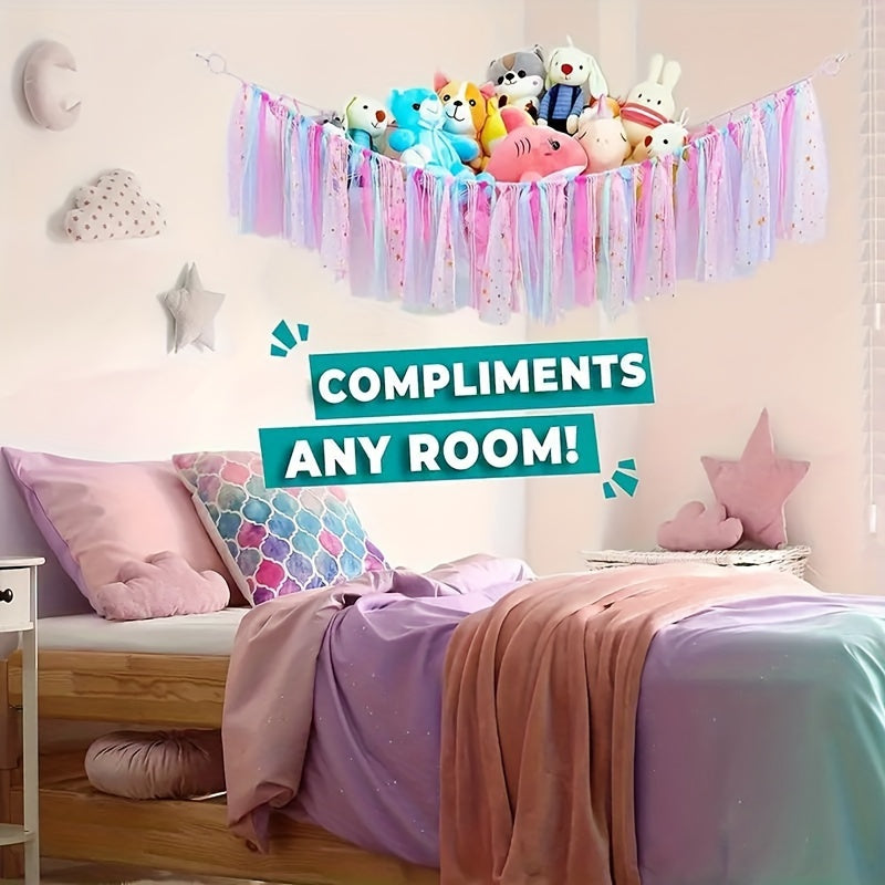 Juguete de almacenamiento en red de peluche para colgar en la pared con tema cielo estrellado