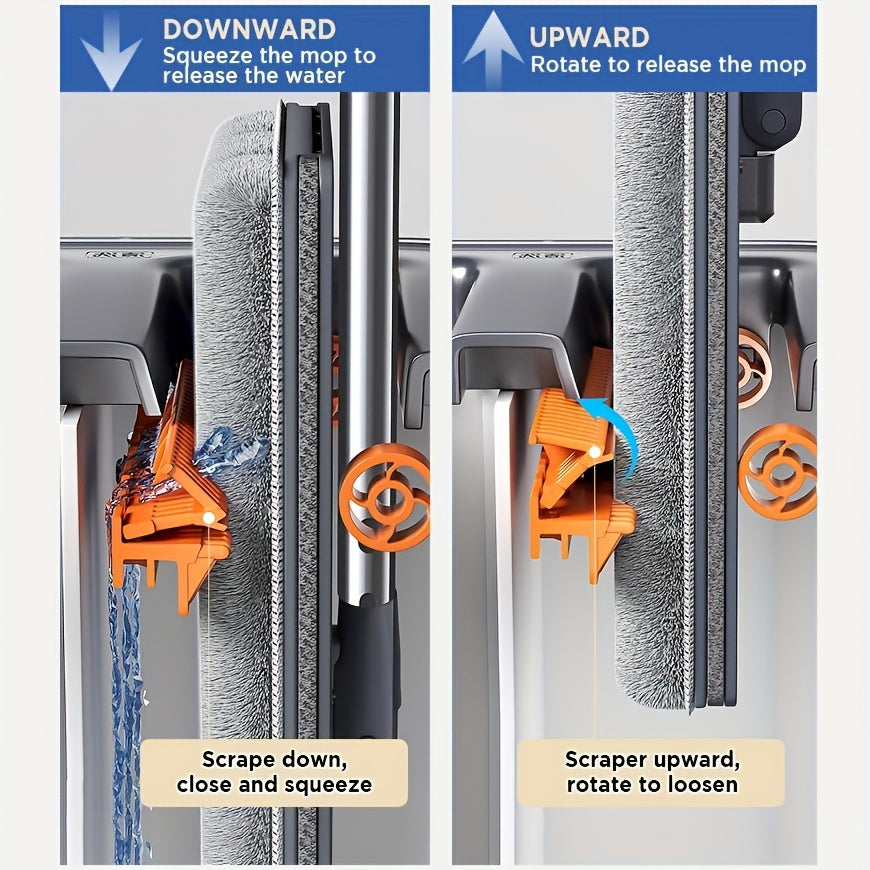 Flat Floor Mop and Bucket Set with Self-Cleaning System for Home and Office