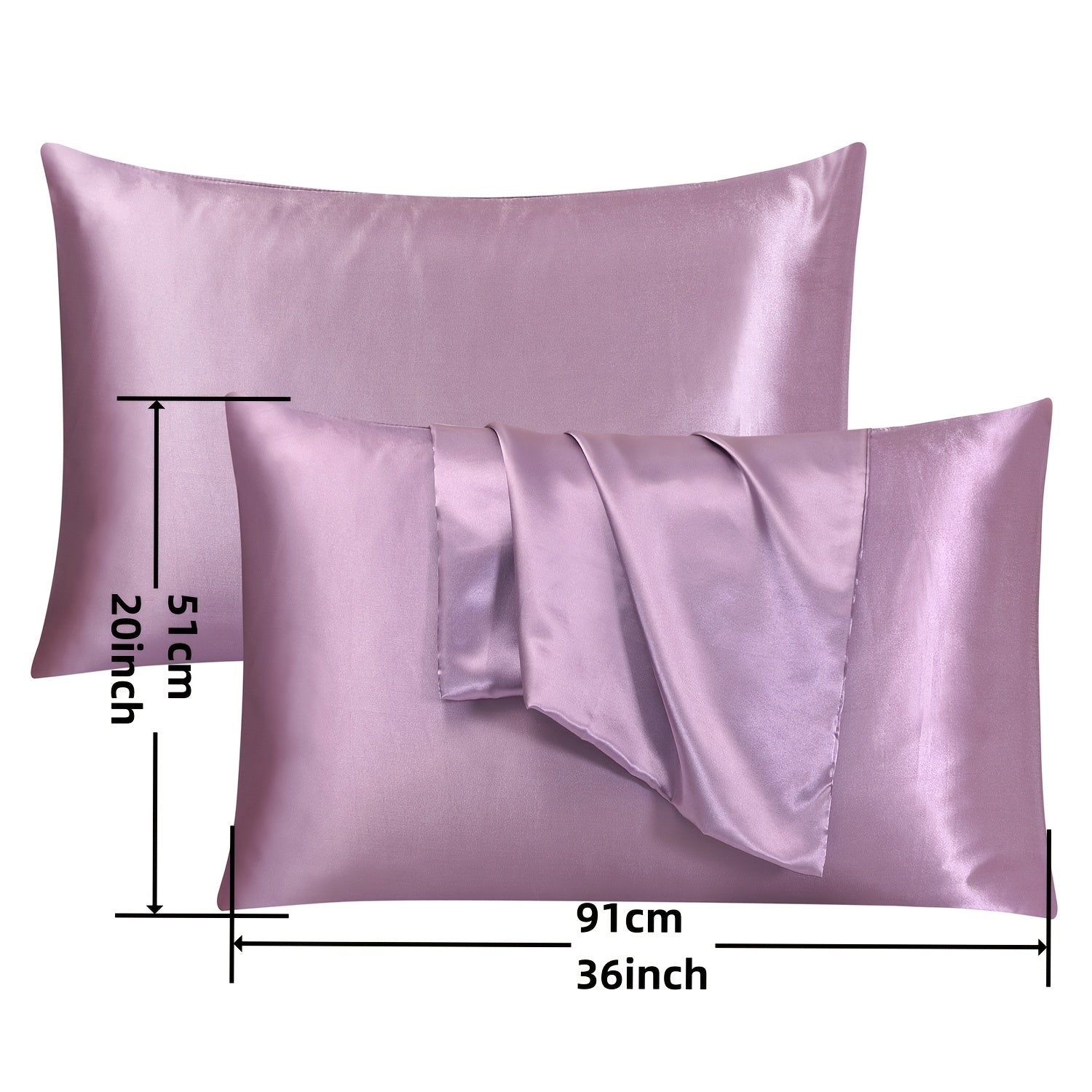 Set of 2 Soft Satin Pillowcases Hair Skin Friendly Envelope Closure