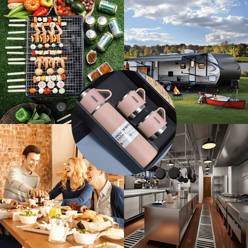 Naychali po'latdan yasalgan vakuum termos to'plami, ichki piyola bilan, oqmaslik dizayni, harakatda issiq va sovuq ichimliklar uchun ideal.