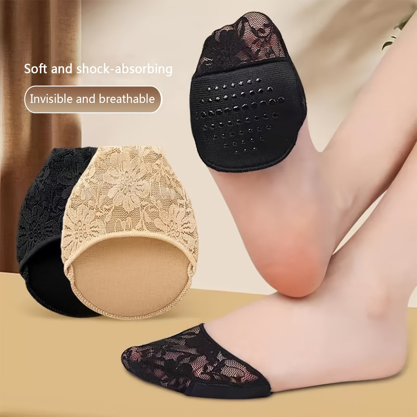 Women's Lace Forefoot Socks for Heels and Sports Shoes Thick Soft Toe Pads