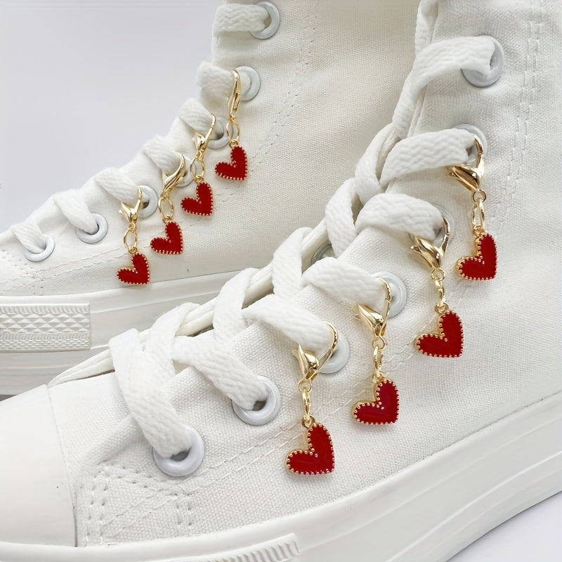 Kids Adults Heart Shoe Charms with Red Felt and Gold Accents for Sneakers