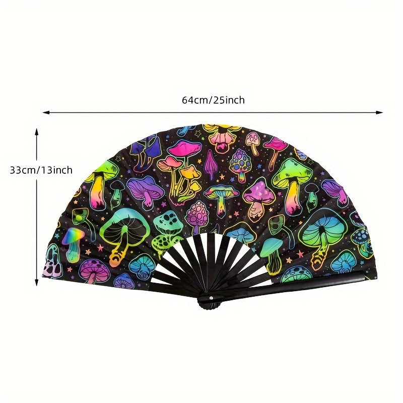 Glow UV Rave Hand Fan Large Folding Festival Party Halloween Carnival Rainbow