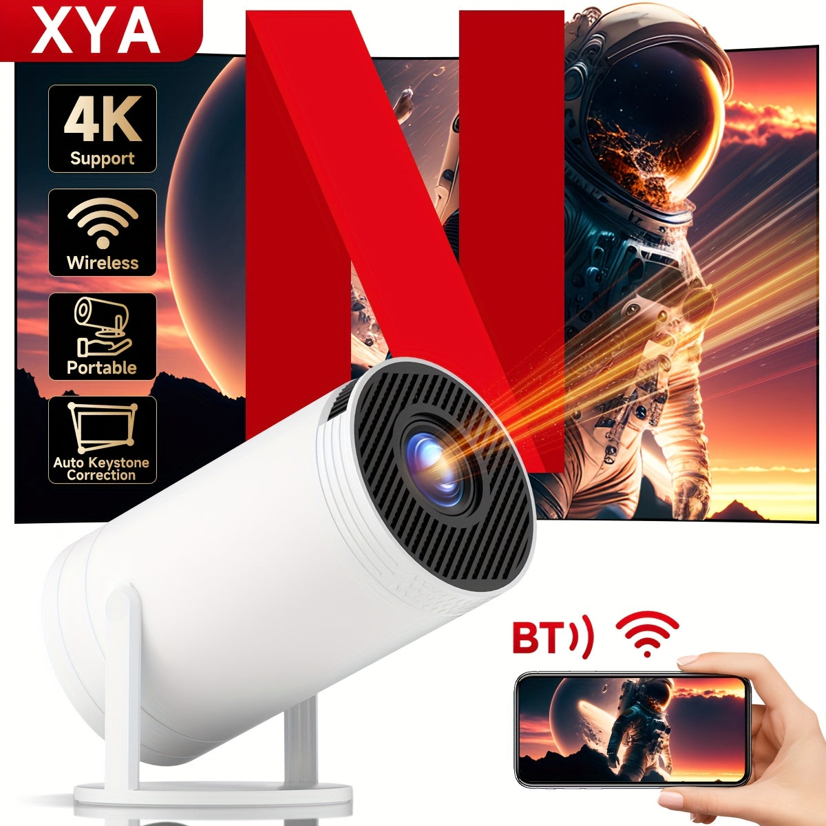 Wireless 4K Mini Projector Home Theater Video Projector with Wifi Bluetooth