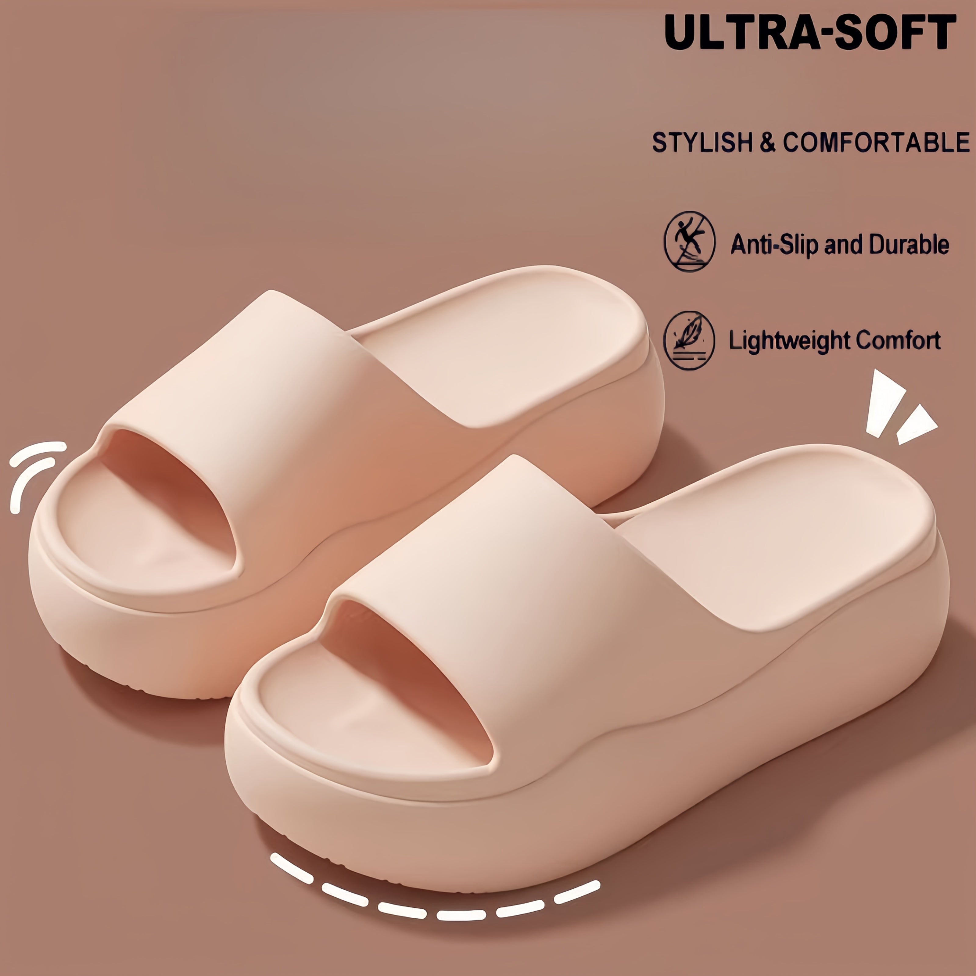 Women's EVA Slip-On Slippers with Thick Cushioned Soft Sole Indoor Outdoor White Pink