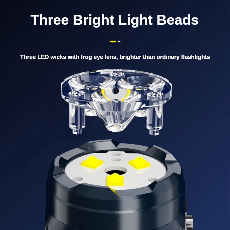 Linterna LED mini recargable por USB con lente Frog Eye, luz de emergencia portátil