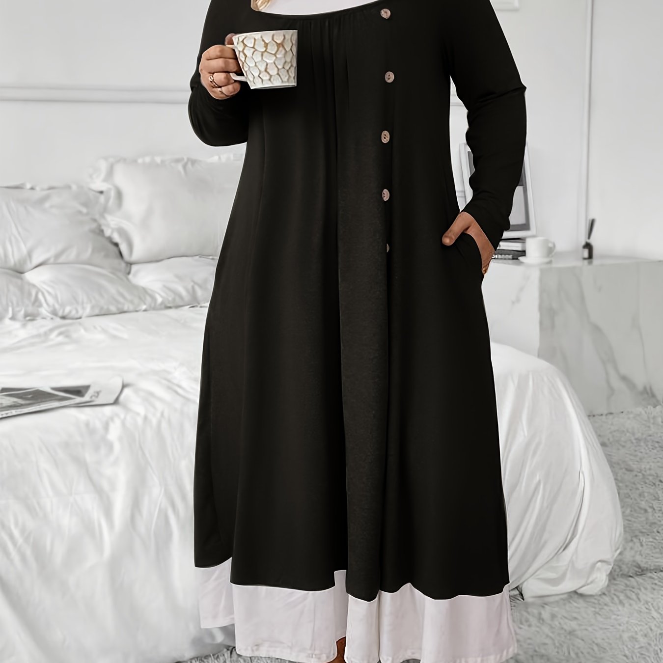 Plus Size Women's Sleep Dress Long Sleeve Nightgown Lounge Wear