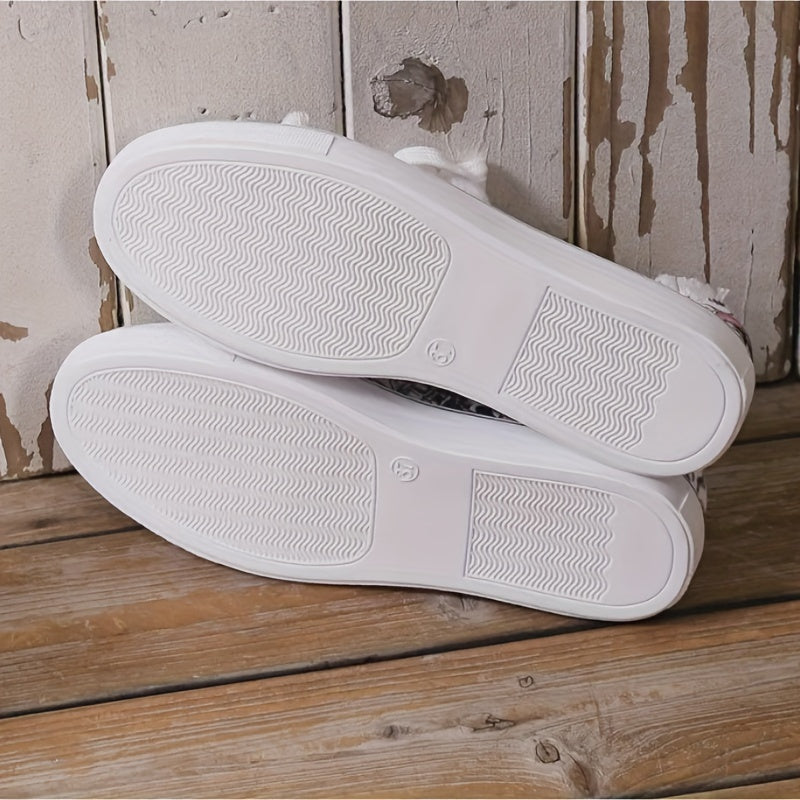 Women's Floral Print Lace-Up Low Top Flat Shoes