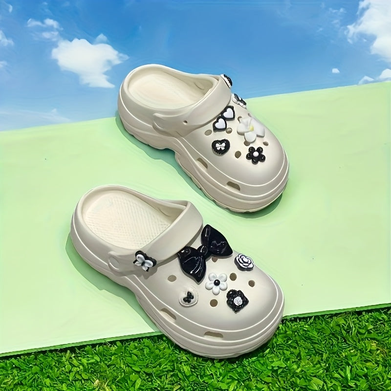 Женские пляжные туфли EVA с толстой подошвой, цветочные, черные и белые, комфортные для лета