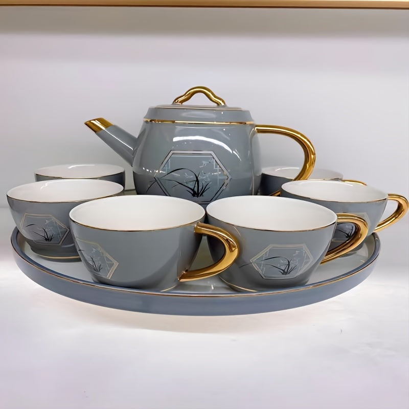 Ceramic Tea Set with Teapot and Cups, Food-Safe, Large Capacity for Afternoon Tea