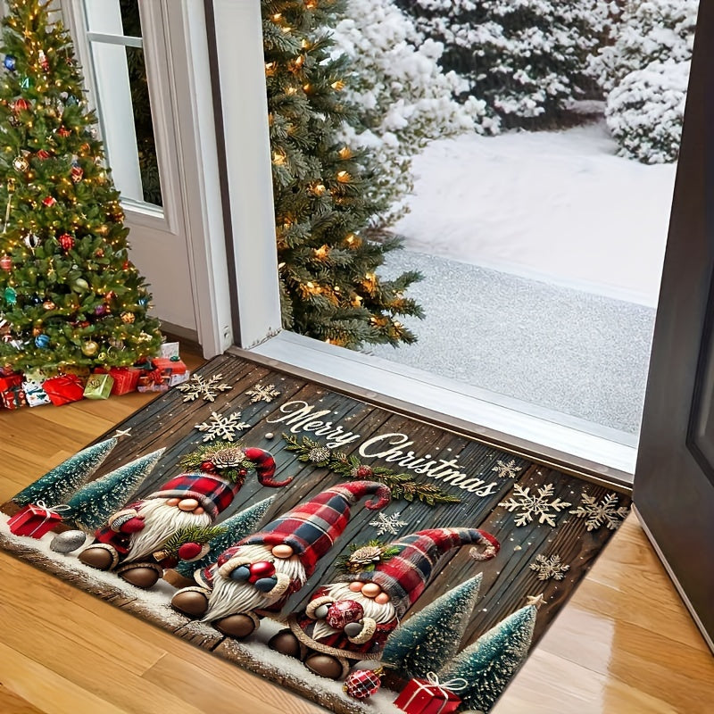 Cozy Christmas Gnome Flannel Door Mat Non-Slip Absorbent Rug for Entryway