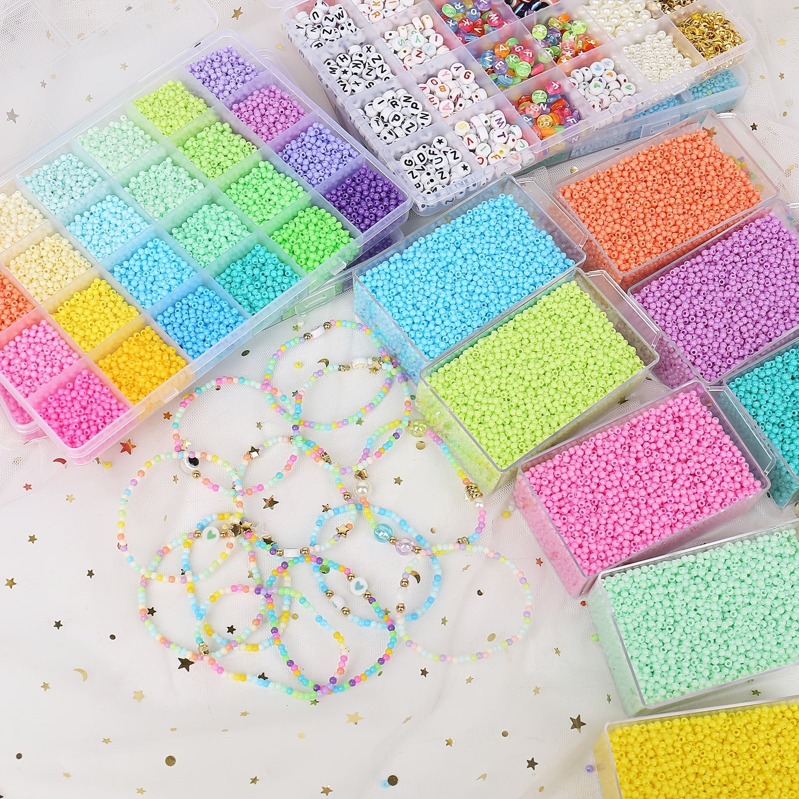 Jewelry Making Beads Kit with 8315 Glass Seed Beads 3mm in 24 Colors and Acrylic Letter Beads