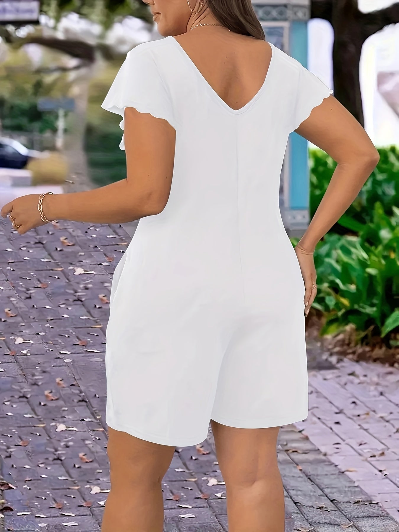 Women's Plus Size Summer Romper Short Sleeve V-Neck Solid Color Casual Formal