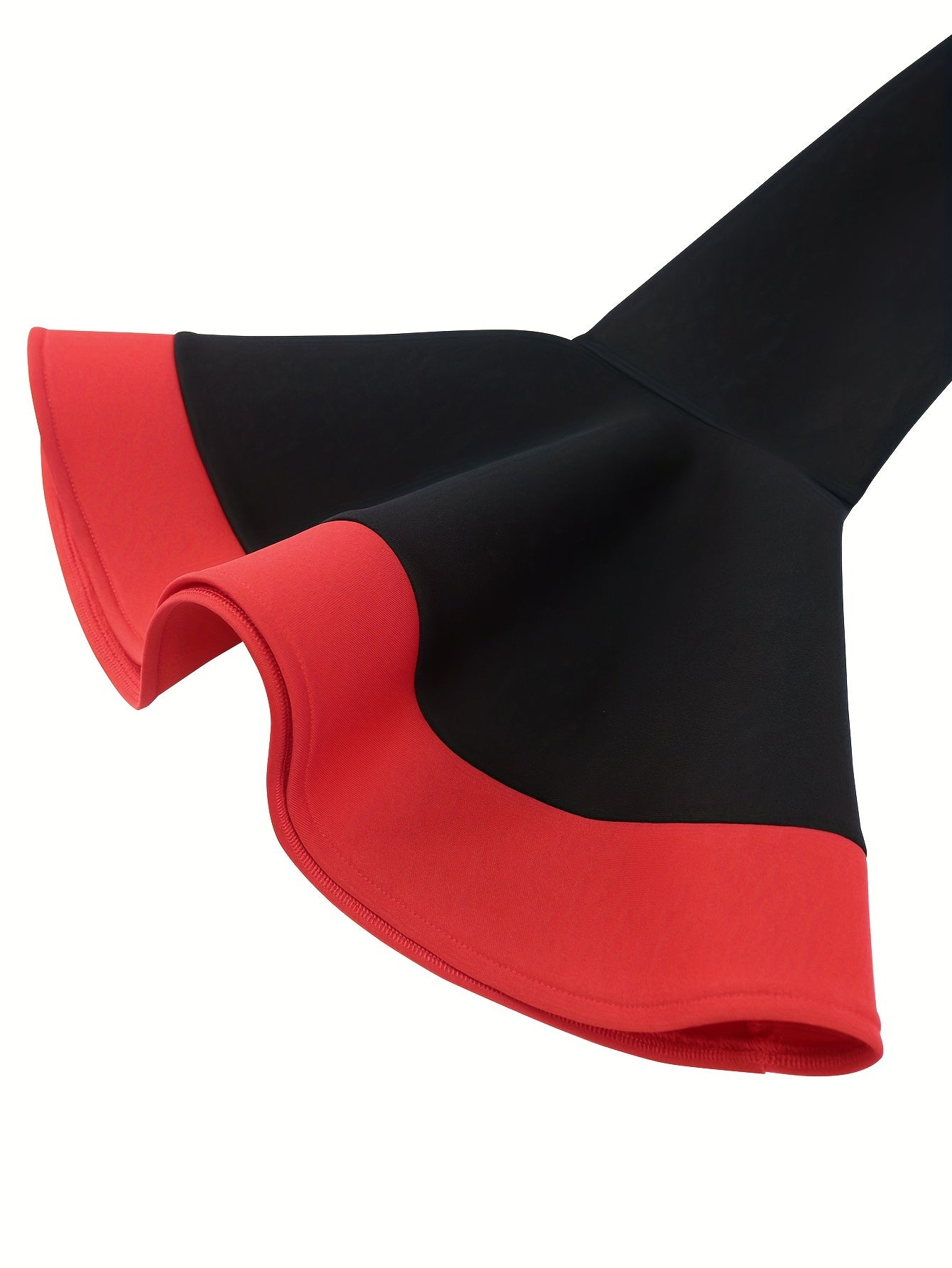 Women's Color Block Midi Dress with Flared Sleeves and High Slit