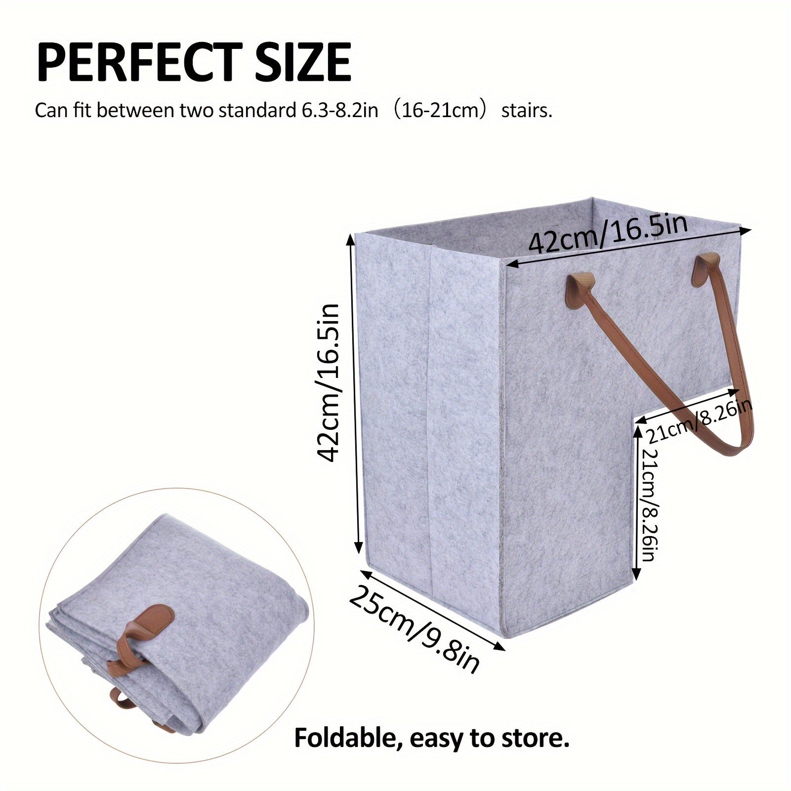 Cesta de almacenamiento plegable para escaleras con alfombra con asa para ropa, libros y electrónicos